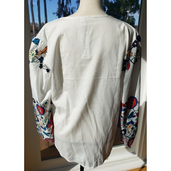 OC Order Plus White w/Floral Raglan Puff Long Sleeve Blouse Size Small Button-up - Picture 3 of 8